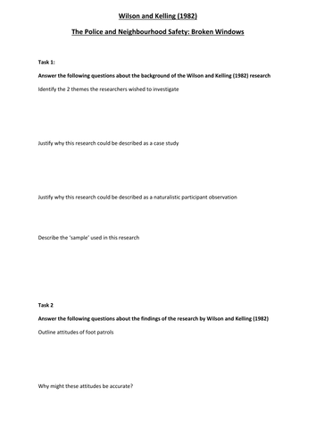 Wilson and Kelling (1982) Activity Worksheet