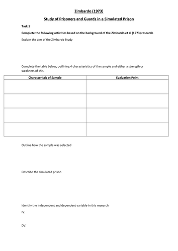 Haney, Banks and Zimbardo (1973) Activity Worksheet