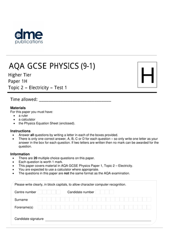 aqa-gcse-physics-9-1-topic-2-electricity-multiple-choice-tests-h-tier-teaching-resources