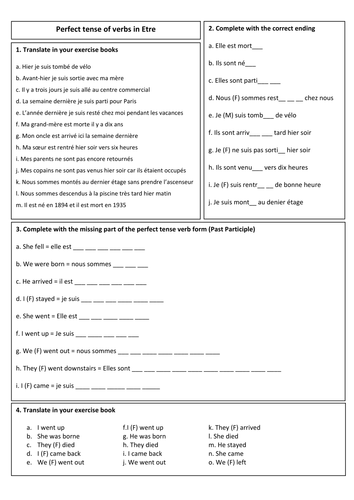 ks34 french perfect tense of verbs in etre pool of