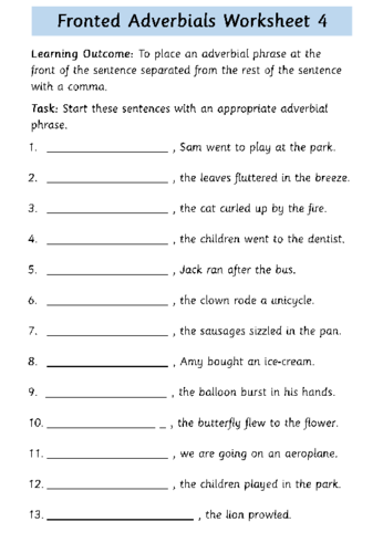 Fronted Adverbials Worksheets | Teaching Resources