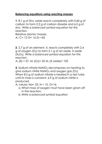 The Mole and Equations- Quantitative Chemistry (New AQA Spec)