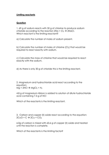 Limiting Reactants- Quantitative chemistry (New AQA Spec)