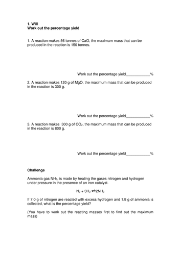 Percentage Yield - Quantitative Chemistry (New AQA Spec)