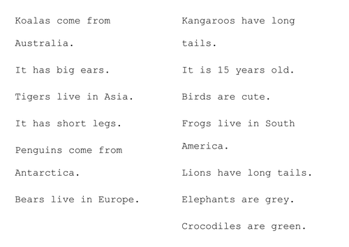 Japanese: Describing Animals Sentence Match-Ups