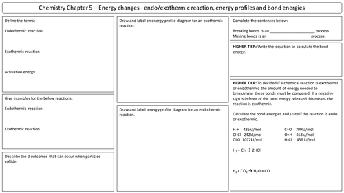 NEW AQA 2016 GCSE Trilogy Chemistry revision mat energy changes