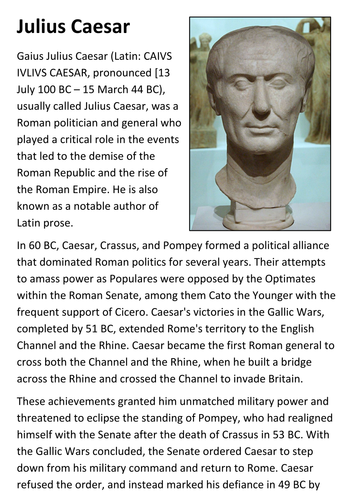 Julius Caesar Handout | Teaching Resources