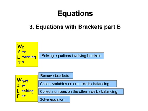 Solving Equations And Equations With Brackets And Fractions Teaching Resources 9735