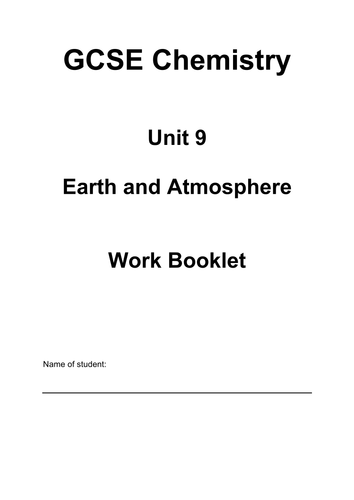 New AQA GCSE Chemistry 'Hodder' Unit 9 Atmosphere - Work Booklet ...