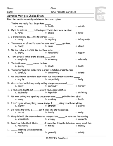 adverbs-multiple-choice-exam-teaching-resources