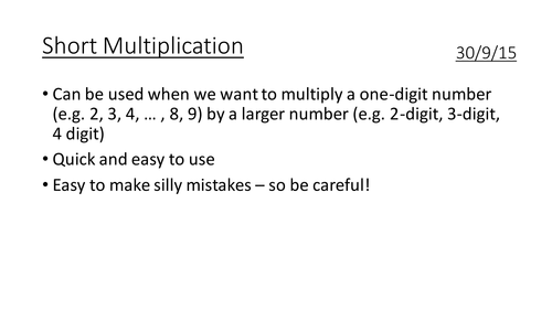 Multiplication by a Single Digit (Short Multiplication)