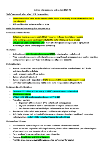REVISION: Stalin’s rule: economy and society 1929-41