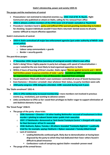 REVISION: "Stalin’s dictatorship, power and society 1929-41"