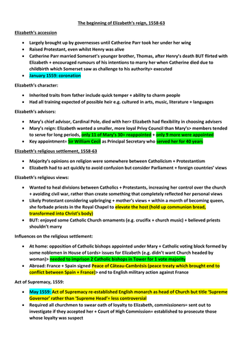 REVISION: "The beginning of Elizabeth’s reign, 1558-63"