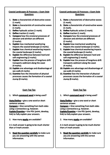 EdExcel A GCSE Geography 1-9 - Coastal Landscapes Revision Bookmarks ...