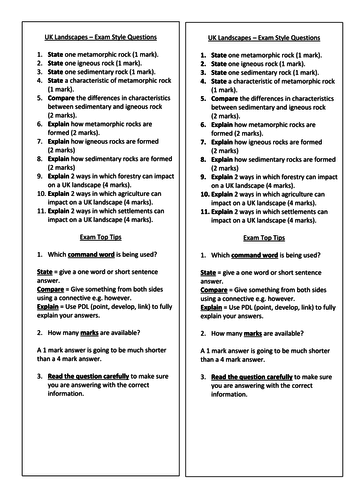 EdExcel A GCSE Geography 1-9 - Changing Landscapes of the UK Revision ...