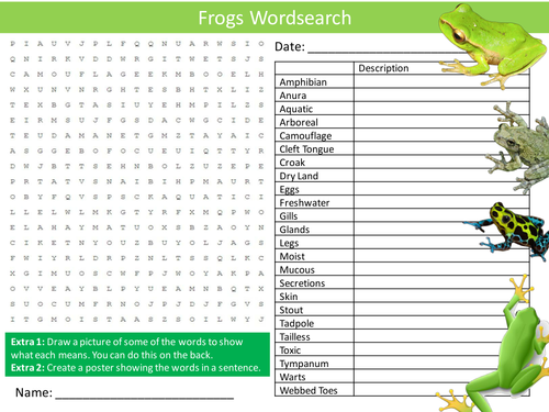 Frogs Wordsearch Animals Amphibians Starter Settler Activity Homework ...
