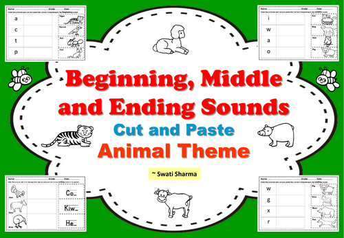 beginning middle and ending sounds cut and paste animal theme teaching resources