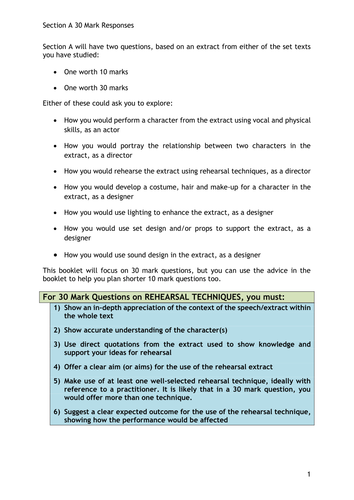 Drama: KS5: Eduqas A Level Drama and Theatre Component 3: Section A Rehearsal Technique Responses