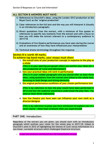 Drama: KS5: Eduqas Drama and Theatre A Level: Component 3: Section B Guide ('Love and Information')