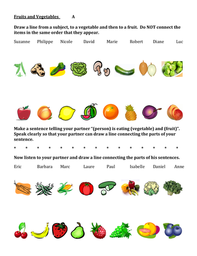 Fruits and Vegetables Partner speaking activity | Teaching Resources