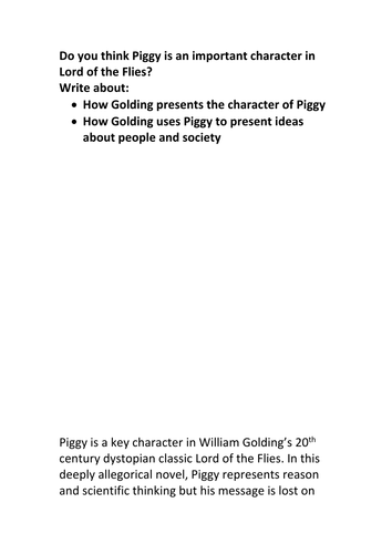 GCSE 9-1 English Literature Lord of the Flies Exemplar Grade 9 essay Piggy