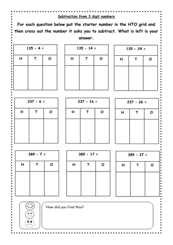 Subtraction from a 3 digit number | Teaching Resources