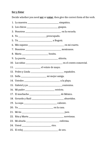 Ser y Estar Spanish Verbs Worksheet 2 | Teaching Resources