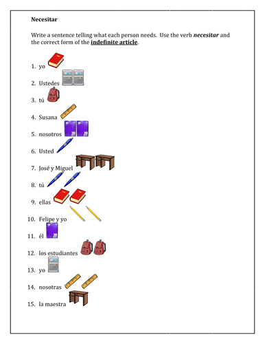 necesitar-y-los-tiles-escolares-school-supplies-in-spanish-worksheet