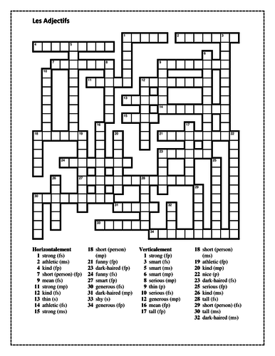 adjectifs-french-adjectives-crossword-teaching-resources