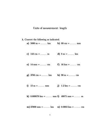 Units of measurement: length, mass worksheets (with solutions ...