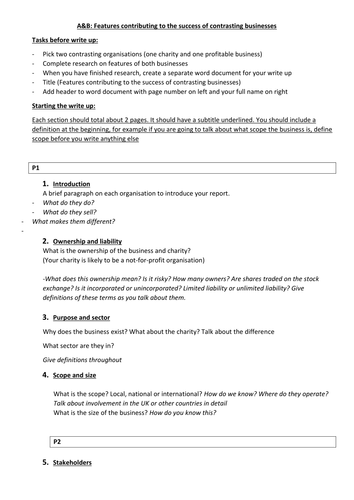 BTEC Level 3 Business Unit 1 A&B guidance and writing frame