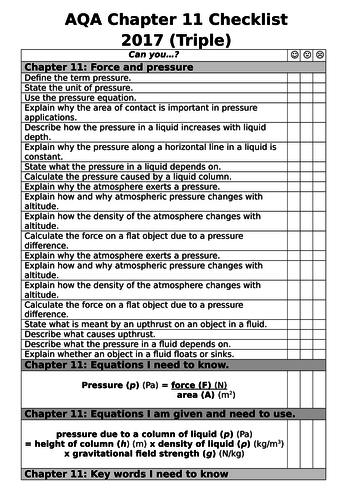 Aqa 9 1 Gcse Triple Physics Revision Checklists With Equations And 1936