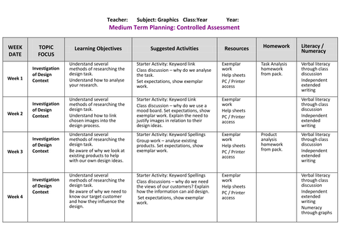 Graphics Controlled Assessment Unit of Work