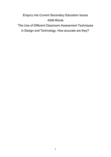 Assessment Essay on Assessment in the Design Technology Classroom