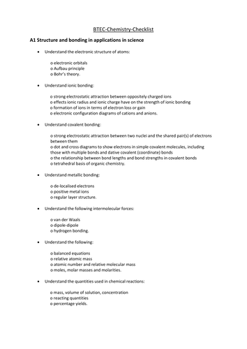 Pearson BTEC New specification-Applied science-Chemistry-revisionchecklist