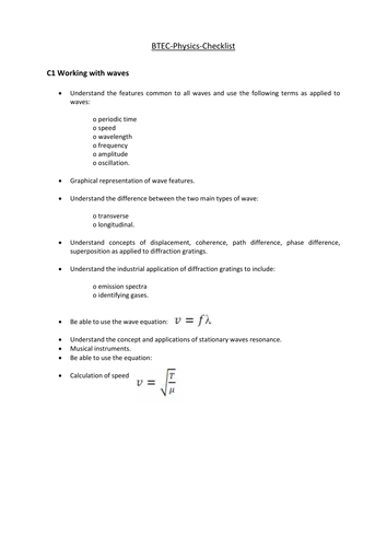 Pearson BTEC New specification-Applied science-Physics-revisionchecklist
