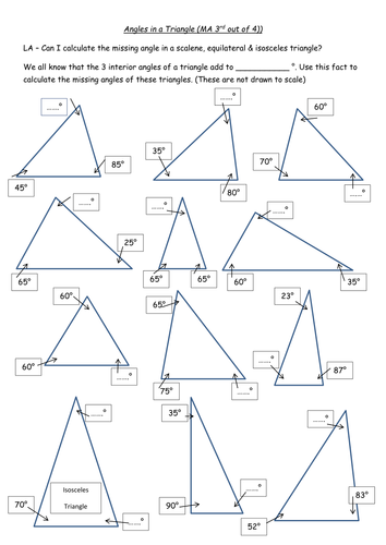 Angles in a triangle differentiated 4 ways with answers