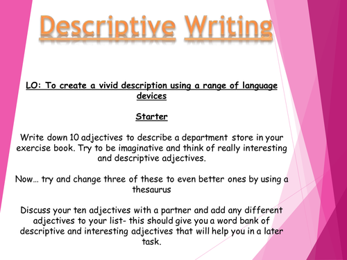 Descriptive writing - describe a department store - AQA Language paper 1 prep