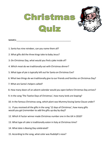 Christmas fun quiz with answers! | Teaching Resources