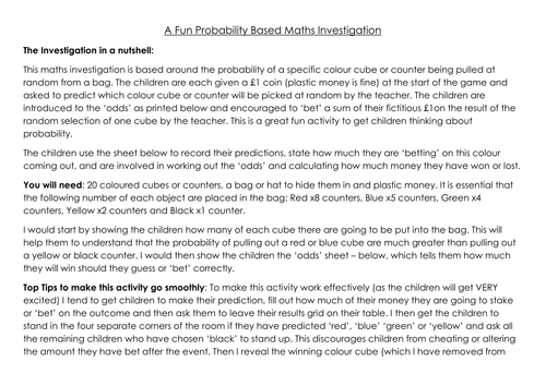 Probability maths Investigation - great fun!