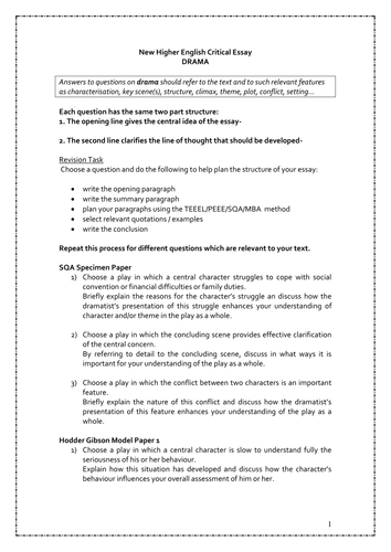 higher english critical essay character questions
