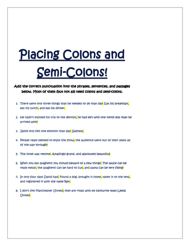 Using Colons And Semi Colons Teaching Resources