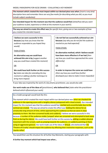 KS4: Drama: Evaluating a key moment of impact in Devised Work