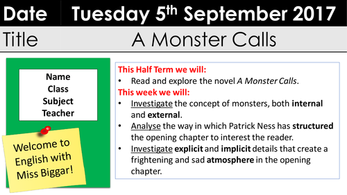 A Monster Calls three weeks of scheme KS3 | Teaching Resources