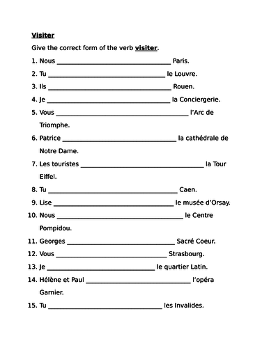 visiter-french-verb-worksheet-teaching-resources