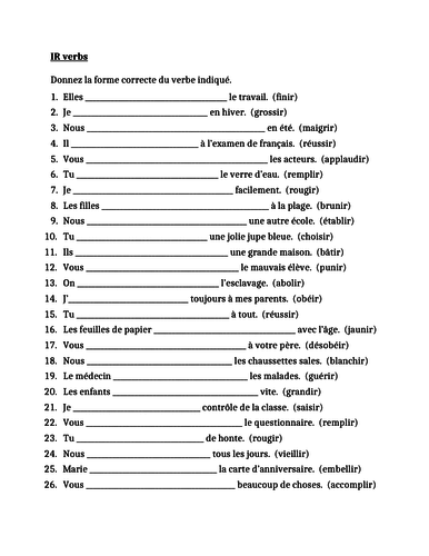 er verbs french worksheet pdf