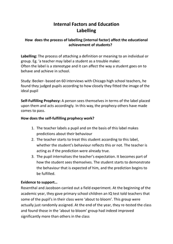 AQA A Level Sociology Education and Class Achievement - Labelling Lesson Four