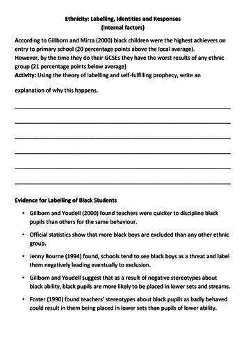 AQA A Level Sociology Education and Ethnicity - Internal Factors Lesson Nine