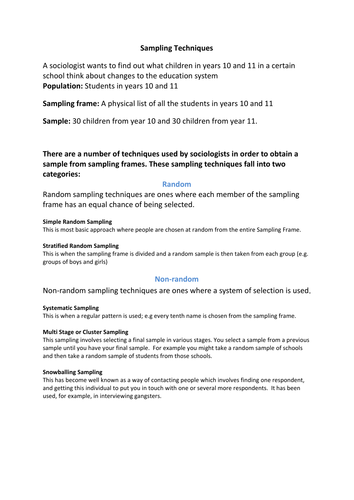 AQA A Level Sociology Education and Research Methods  - Sampling